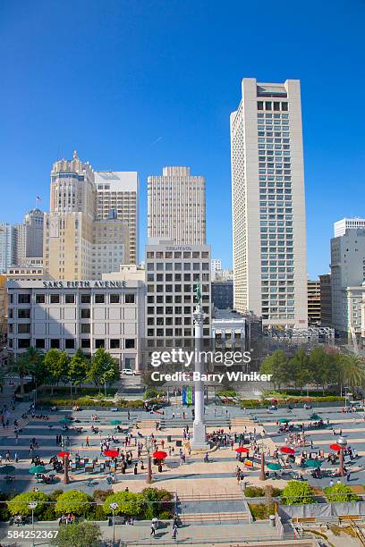 view of union square, san francisco - nob hill stock pictures, royalty-free photos & images