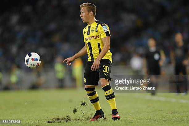 Felix Passlack of Borussia Dortmund contests the ball during the 2016 International Champions Cup match between Manchester City and Borussia Dortmund...