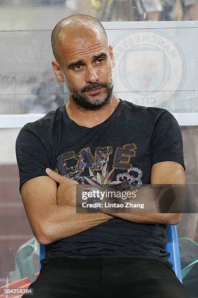 Manchester City's manager Pep Guardiola looks on during the 2016 International Champions Cup match between Manchester City and Borussia Dortmund at...