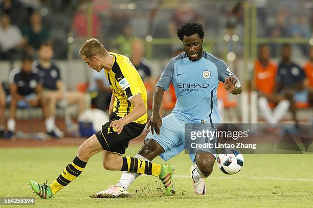 Wilfried Bony of Manchester City contests the ball against Sven Bender of Borussia Dortmund during the 2016 International Champions Cup match between...