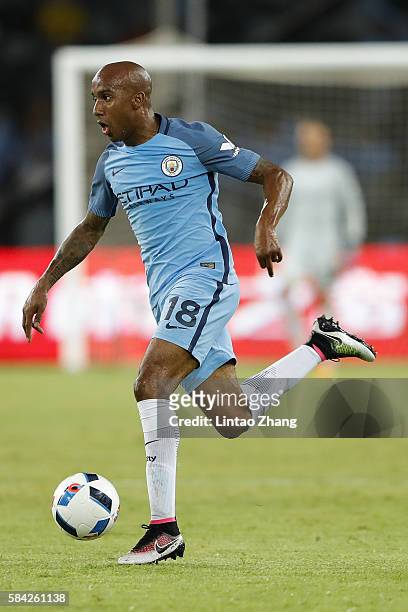 Fabian Delph of Manchester City contests the ball during the 2016 International Champions Cup match between Manchester City and Borussia Dortmund at...