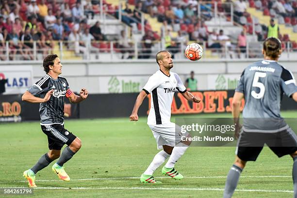 Thomas Delaney of FC Kobenhavn L and Geraldo Alves of FC Astra Giurgiu during the UEFA Champions League Third Qualifying Round 2016-2017 game between...