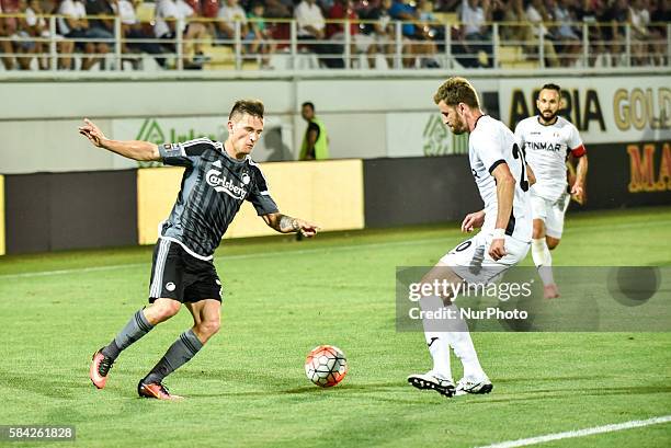 Peter Ankersen of FC Kobenhavn and Florin Lovin of FC Astra Giurgiu during the UEFA Champions League Third Qualifying Round 2016-2017 game between FC...