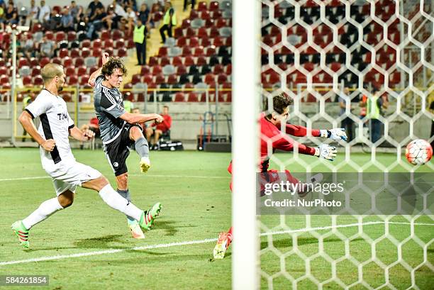 Thomas Delaney of FC Kobenhavn scoring the goal during the UEFA Champions League Third Qualifying Round 2016-2017 game between FC Astra Giurgiu ROU...