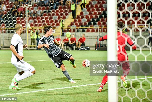 Thomas Delaney of FC Kobenhavn scoring the goal during the UEFA Champions League Third Qualifying Round 2016-2017 game between FC Astra Giurgiu ROU...