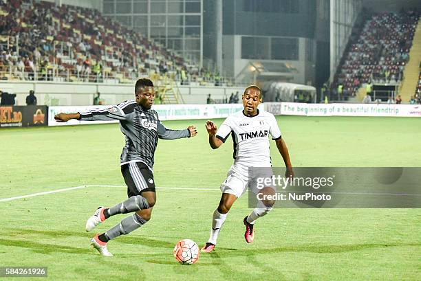 Danny Amankwaa of FC Kobenhavn and Wiliam Amorim of FC Astra Giurgiu during the UEFA Champions League Third Qualifying Round 2016-2017 game between...
