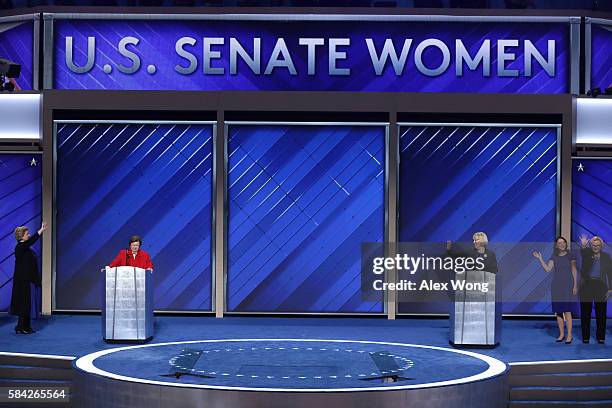 Senator Barbara Mikulski and Sen. Patty Murray deliver remarks along with members of the Democratic Women of the Senate arrive to deliver remarks on...