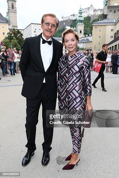 Monika Peitsch and her husband Sven Hansen-Hoechstedt during the opera premiere 'The Exterminating Angel' on July 28, 2016 in Salzburg, Austria.