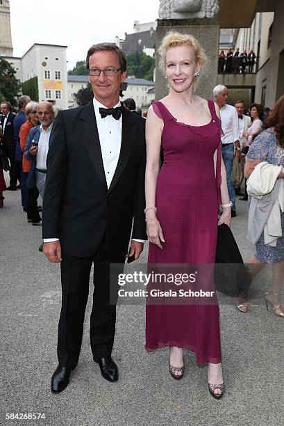 Thaddaeus Ropac and Sunnyi Melles during the opera premiere 'The Exterminating Angel' on July 28, 2016 in Salzburg, Austria.