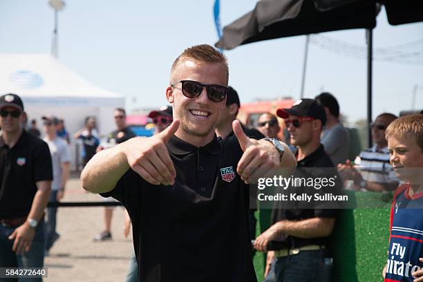 San Jose Earthquakes player Tommy Thompson poses for a photo outside Avaya Stadium on July 28, 2016 in San Jose, California.