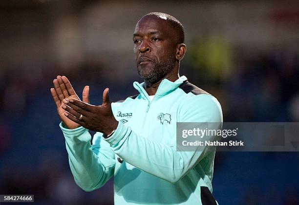 Chris Powell, assistant manager of Derby County during the Pre-Season Friendly between Chesterfield and Derby County at Proact Stadium on July 26,...