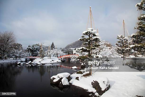 yukitsuri in murasakishikibu park - echizen stock pictures, royalty-free photos & images