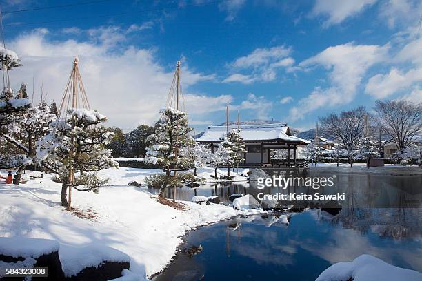 yukitsuri in murasakishikibu park - echizen stock pictures, royalty-free photos & images