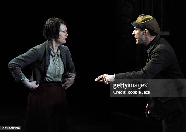 Josie Walker as Mrs Gogan and Tom Vaughan-Lawlor as The Covey in Seán O'Casey's The Plough and the Stars directed by Howard Davies and Jeremy Herrin...