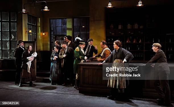 Josie Walker as Mrs Grogan, Lloyd Hutchinson as Peter Flynn, Justine Mitchell as Bessie Burgess and Tom Vaughan-Lawlor as The Covey with artists of...
