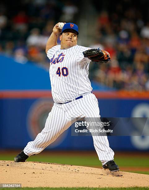 Pitcher Bartolo Colon of the New York Mets delivers a pitch against the St. Louis Cardinals in the first inning during game two of a doubleheader at...