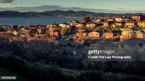 tasmania, hobart. panoramic city view - australian winter landscape stock pictures, royalty-free photos & images