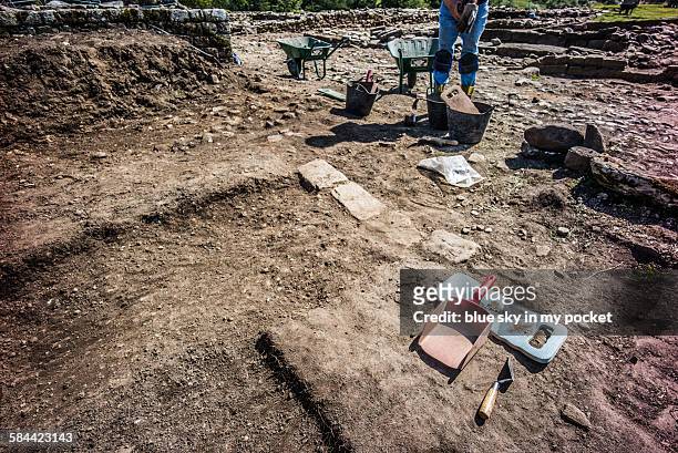 vindolanda archaeology excavation - archäologie stock-fotos und bilder