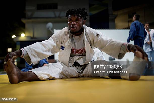 Refugee and judo athlete Popole Misenga to Democratic Republic of Congo looks on during a training session ahead of the Olympic games on July 28,...