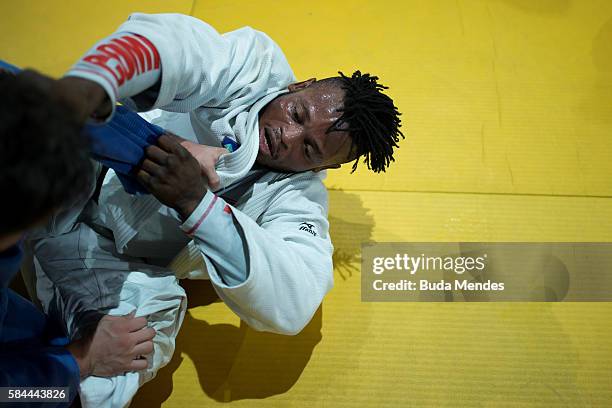 Refugee and judo athlete Popole Misenga to Democratic Republic of Congo fights during a training session ahead of the Olympic games on July 28, 2016...