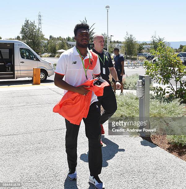 Daniel Sturridge of Liverpool arrives at the launch of the new third kit at the Facebook Village on July 28, 2016 in Palo Alto, California.