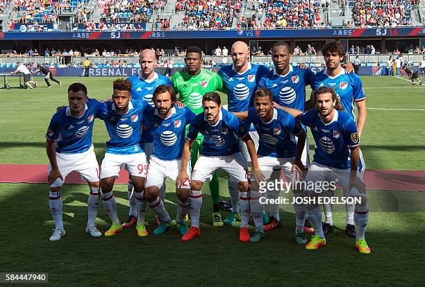 All-Stars players pose for a team photo before the start of an MLS All-Star Game against Arsenal at Avaya Stadium in San Jose, California on July 28,...