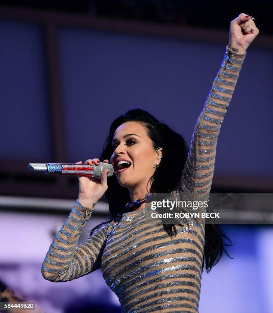 Singer Katy Perry performs during the final day of the 2016 Democratic National Convention on July 28 at the Wells Fargo Center in Philadelphia,...