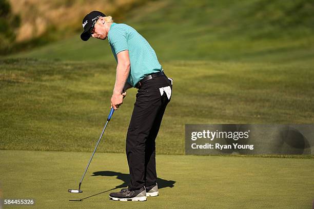 Anders Albertson putts on the seventh green during the first round of the Web.com Tour Ellie Mae Classic at TPC Stonebrae on July 28, 2016 in...