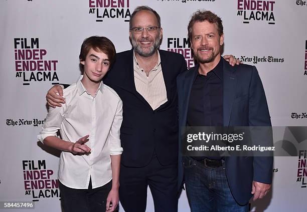 Actor Theo Taplitz, director Ira Sachs and actor Greg Kinnear attend Film Independent at LACMA's Special Screening and Q&A of "Little Men" at The...