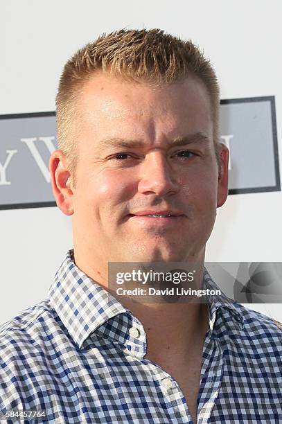 Baseball pitcher Joe Blanton arrives at the Los Angeles Dodgers Foundation Blue Diamond Gala at the Dodger Stadium on July 28, 2016 in Los Angeles,...