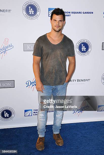 Actor Taylor Lautner attends the Los Angeles Dodgers Foundation Blue Diamond gala at Dodger Stadium on July 28, 2016 in Los Angeles, California.