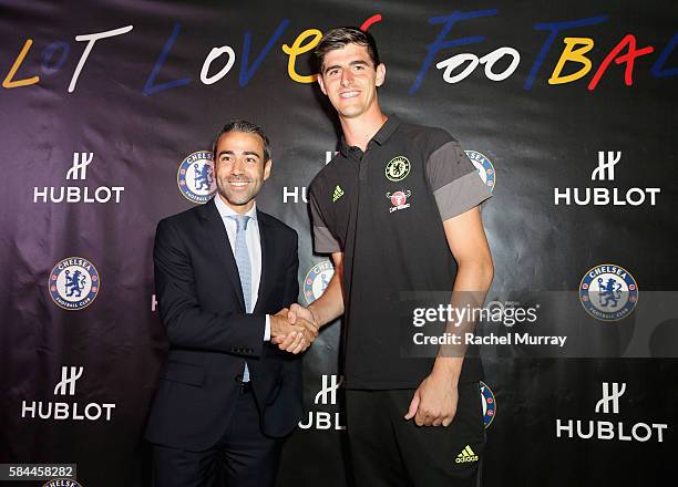 Hublot US Managing Director Jean-Francois Sberro and football player Thibaut Courtois attend Hublot x Chelsea FC event in Los Angeles at Sony...