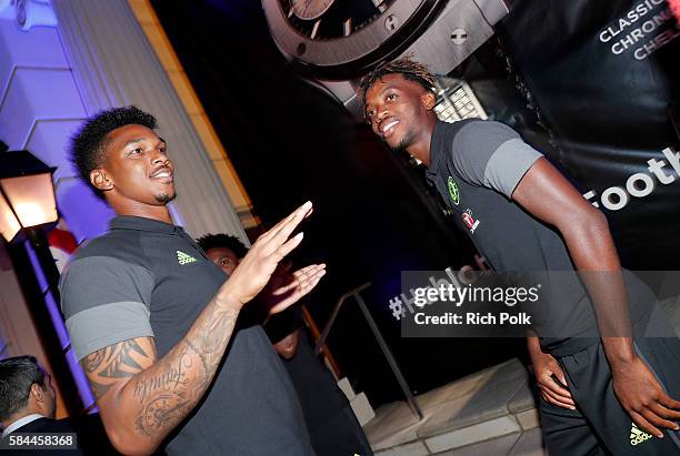 Football players Jamal Blackman and Nathaniel Chalobah attend Hublot x Chelsea FC event in Los Angeles at Sony Pictures Studios on July 28, 2016 in...