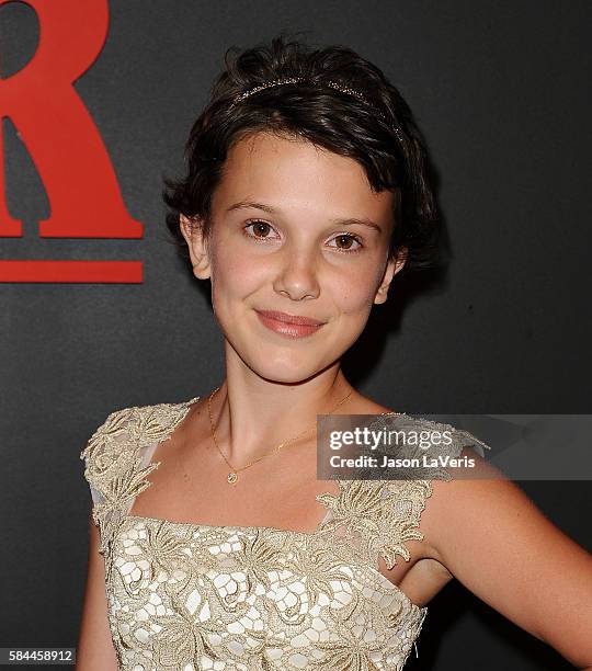 Actress Millie Bobby Brown attends the premiere of "Stranger Things" at Mack Sennett Studios on July 11, 2016 in Los Angeles, California.