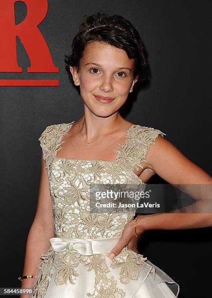 Actress Millie Bobby Brown attends the premiere of "Stranger Things" at Mack Sennett Studios on July 11, 2016 in Los Angeles, California.