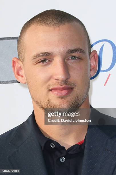 Baseball outfielder Trayce Thompson arrives at the Los Angeles Dodgers Foundation Blue Diamond Gala at the Dodger Stadium on July 28, 2016 in Los...