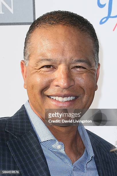 Baseball outfielder Dave Roberts arrives at the Los Angeles Dodgers Foundation Blue Diamond Gala at the Dodger Stadium on July 28, 2016 in Los...