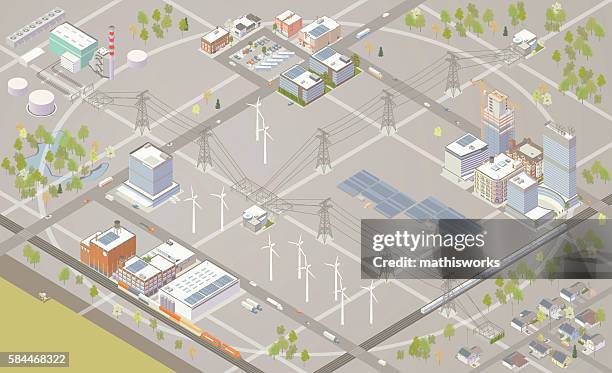 smart grid illustration - electrical grid stock illustrations