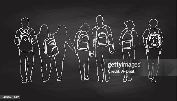 ilustrações de stock, clip art, desenhos animados e ícones de chalkboard friends walk - desenho a giz