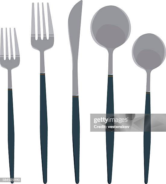 contemporary dinning flatware cutlery set - kitchenware shop stock illustrations