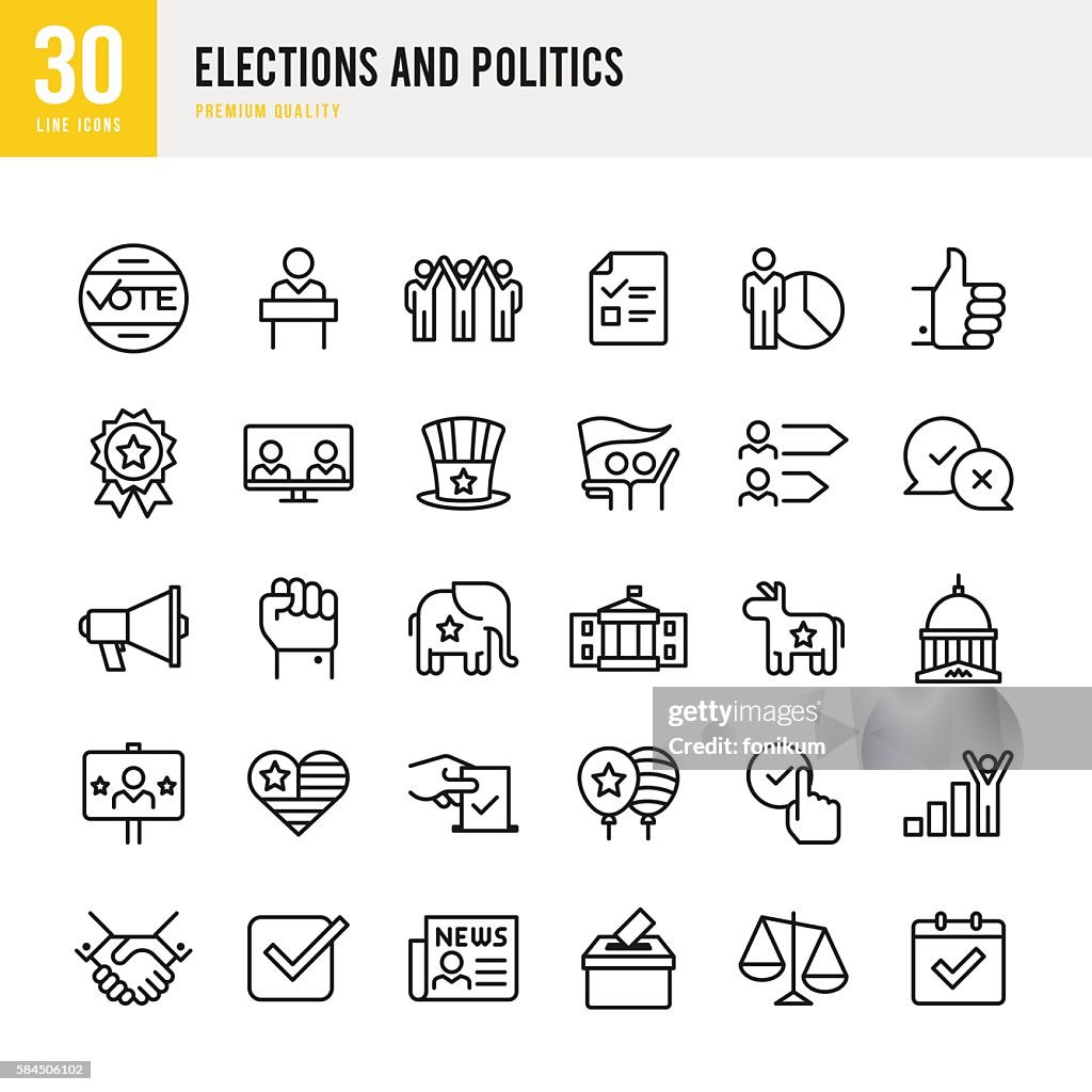 Election and Politics - Thin Line Icon Set