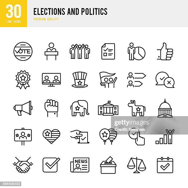 election and politics - thin line icon set - debate, democrat 幅插畫檔、美工圖案、卡通及圖標