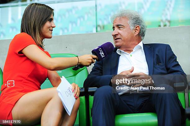 Margot Dumont and Bernard CAIAZZO during the Third Qualifying Round Europa League between Saint Etienne and AEK Athnes at Stade Geoffroy-Guichard on...