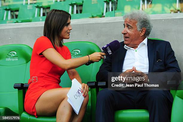 Margot Dumont and Bernard CAIAZZO during the Third Qualifying Round Europa League between Saint Etienne and AEK Athnes at Stade Geoffroy-Guichard on...