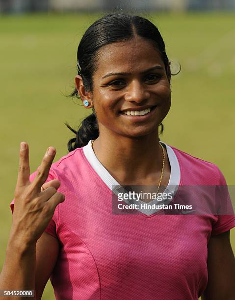Indian sprinter Dutee Chand at SAI ground on September 16, 2015 in Kolkata, India. Chand defied all odds to qualify for the womens 100 metres event...