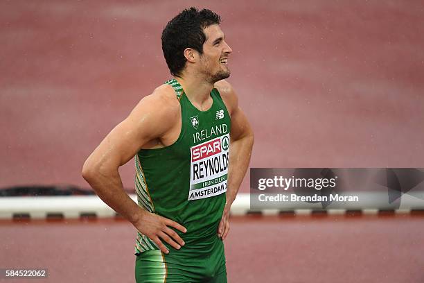 Amsterdam , Netherlands - 8 July 2016; Team Ireland athlete Ben Reynolds after his heat of the Men's 110m hurdles on day three of the 23rd European...