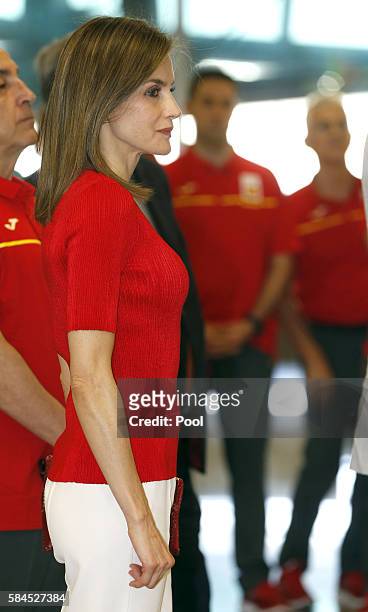Queen Letizia Of Spain attends the farewell for the Spanish Olympic Team participants in the Olympics Games "RIO 2016" at Adolfo Suarez Airport on...