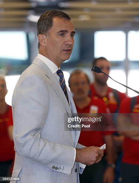 King Felipe VI Of Spain attends the farewell for the Spanish Olympic Team participants in the Olympics Games "RIO 2016" at Adolfo Suarez Airport on...