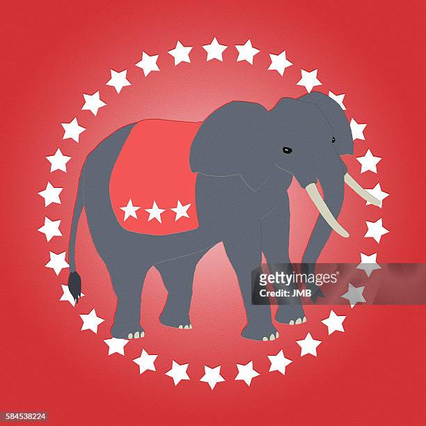 illustrazioni stock, clip art, cartoni animati e icone di tendenza di republican elephant red - convention nazionale repubblicana
