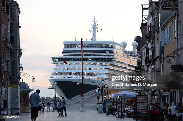 Life on board and off Queen Elizabeth on August 01, 2014 in Venice, Italy.